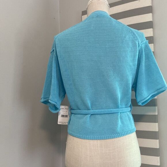 Free People Oh Hello Blue Clear Day Lightweight Belted Knit Cardigan Size Sm NEW - Picture 5 of 8